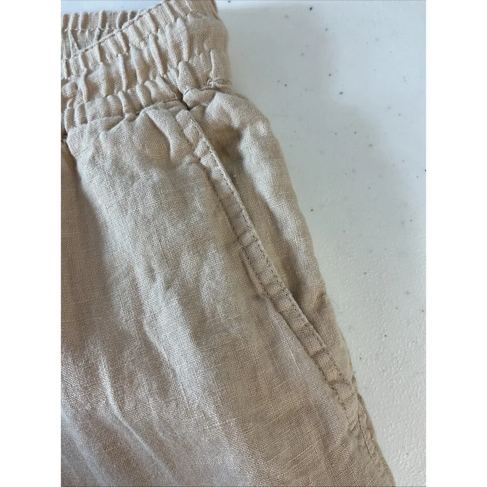 Quince Women's 100% Linen Pants flax Beige Size M Pockets pull on ankle straight